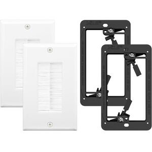 VCE Brush Wall Plate Cable Pass Through with Bracket - White/Black